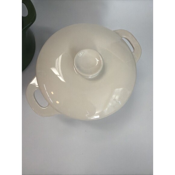 Brocc Your Body Round Ceramic Cocotte Mini Dutch Oven Green & White - Picture 2 of 9